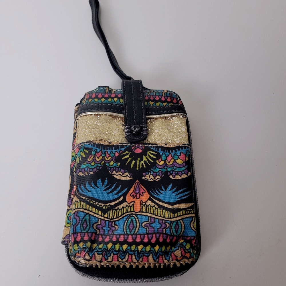 Sakroots Artist Circle Multi Color Glitter Wristlet Wallet Phone Case